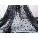 Tulle Floccato Glitter Disegno Fiesta - con Doppia Balza - al Metro - Nero Glitter Nero