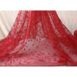 Tulle Floccato Glitter Disegno Fiesta - con Doppia Balza - al Metro - Rosso Glitter Rosso