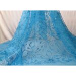 Tulle Floccato Glitter Disegno Fiesta - con Doppia Balza - al Metro - Turchese Glitter Turchese