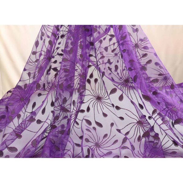 Tulle Floccato Glitter Disegno Fiesta - con Doppia Balza - al Metro - Viola Glitter Viola
