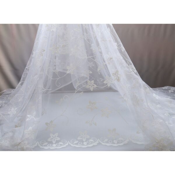 Tulle Floccato Glitter Fiorellino - al Metro - Doppia Balza - Bianco Floccato Bianco Glitter Iridescente