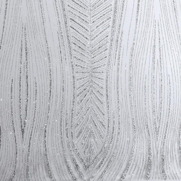 Tulle Glitter Foglia Lunga - al Metro - Bianco Glitter Argento