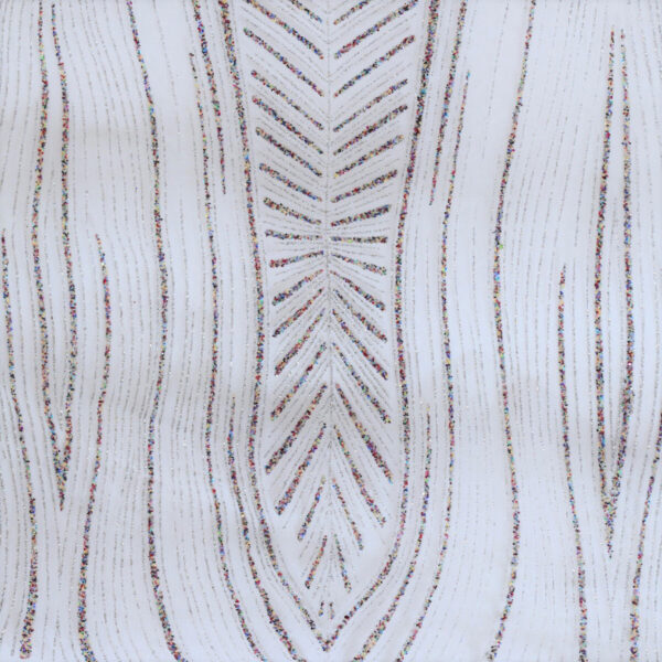 Tulle Glitter Foglia Lunga - al Metro - Bianco Glitter Argento con Microperline Multicolor