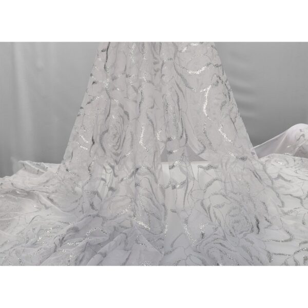 Tulle Glitter Rosone Astratto - al Metro - Bianco Glitter Argento