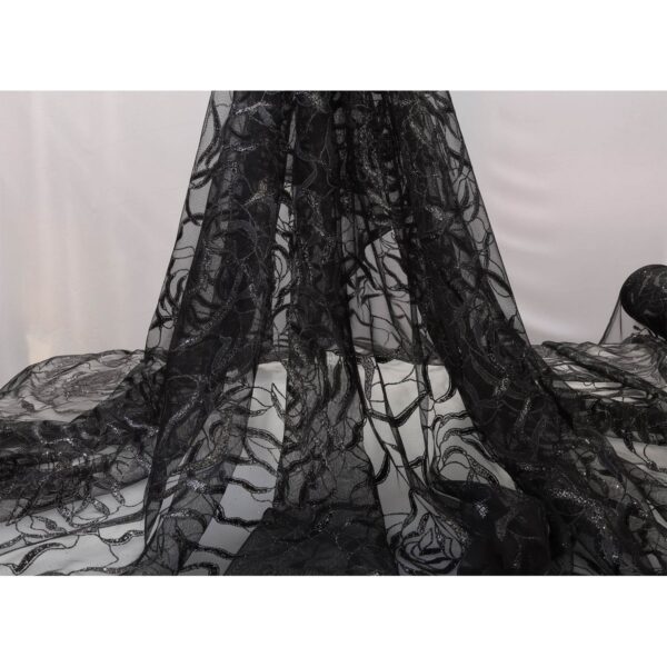 Tulle Glitter Rosone Astratto - al Metro - Nero Glitter Nero