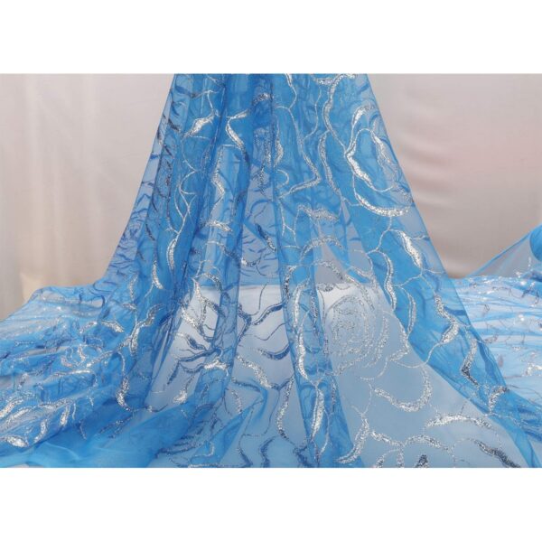 Tulle Glitter Rosone Astratto - al Metro - Turchese Glitter Argento