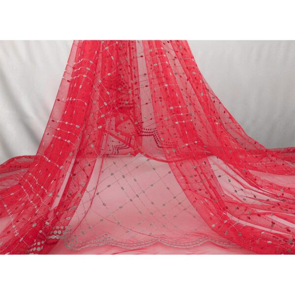 Tulle Floccato Glitter Ovale - al Metro - Rosso Glitter Argento