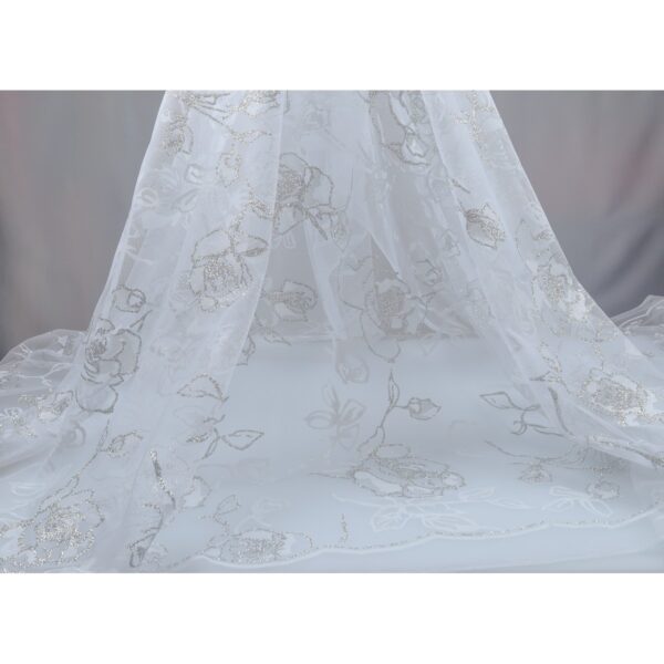Tulle Floccato Glitter Rosone - al Metro - Bianco Floccato Bianco Glitter Argento