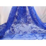 Tulle Floccato Glitter Rosone - al Metro - Blu Royal Floccato Blu Glitter Blu