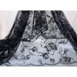 Tulle Floccato Glitter Rosone - al Metro - Nero Floccato Nero Glitter Nero
