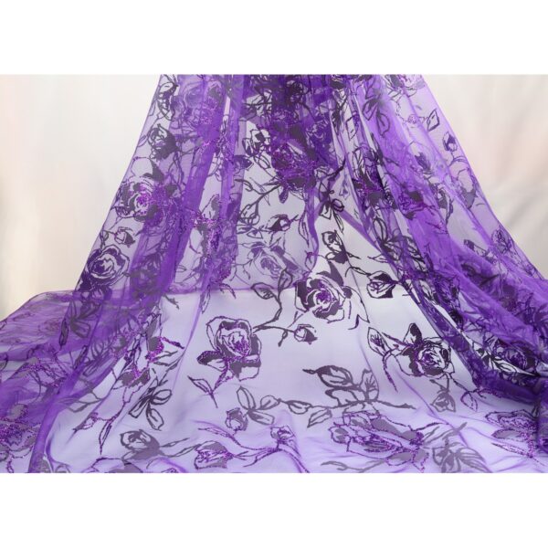 Tulle Floccato Glitter Rosone - al Metro - Viola Floccato Viola Glitter Viola