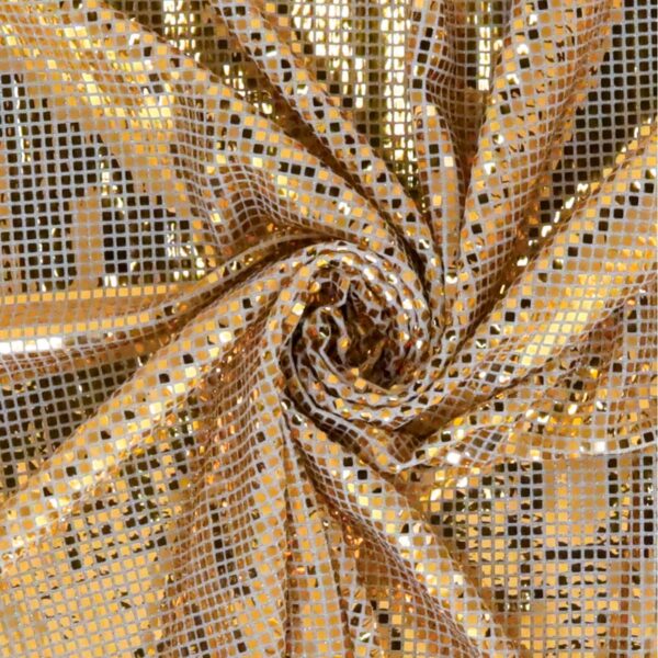 Maglia Elastica Lurex con Paillettes Quadrata - Bianco Paillettes Oro