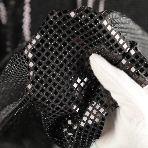 Maglia Elastica Lurex con Paillettes Quadrata - Nero Paillettes Nera