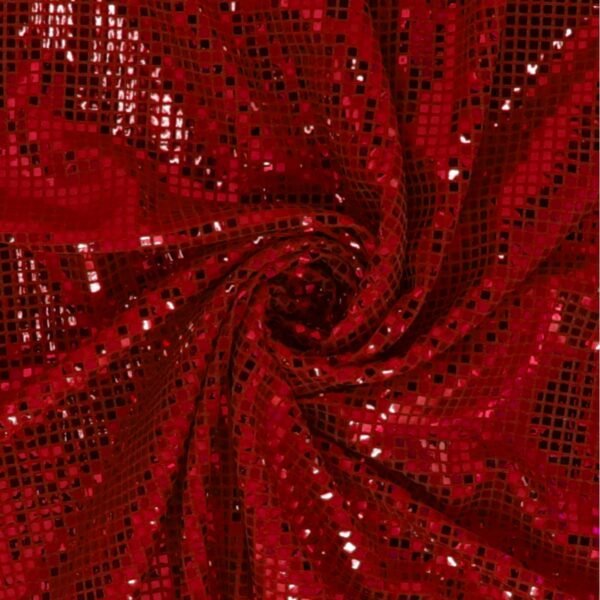 Maglia Elastica Lurex con Paillettes Quadrata - Rosso Paillettes Rossa