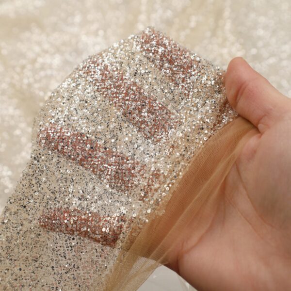 Tulle Incanto con Micropaillettes Silver Cristal - al Metro - Carne