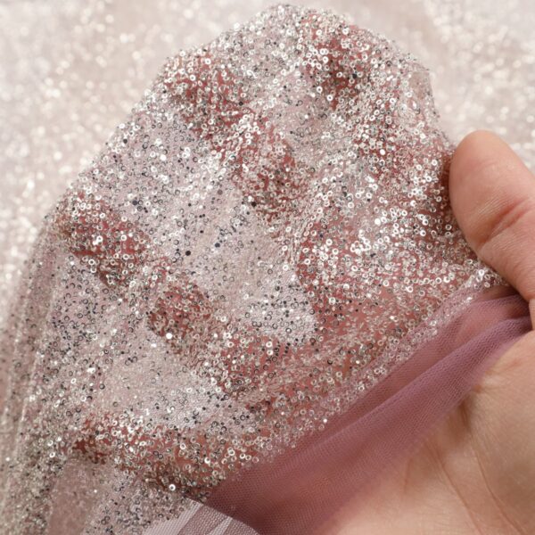 Tulle Incanto con Micropaillettes Silver Cristal - al Metro - Rosa Antico