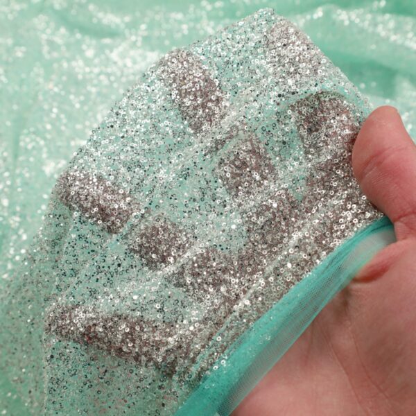 Tulle Incanto con Micropaillettes Silver Cristal - al Metro - Verde Acqua
