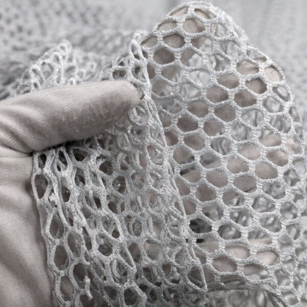 Tessuto Rete Lurex Argento Elasticizzata - Bianco