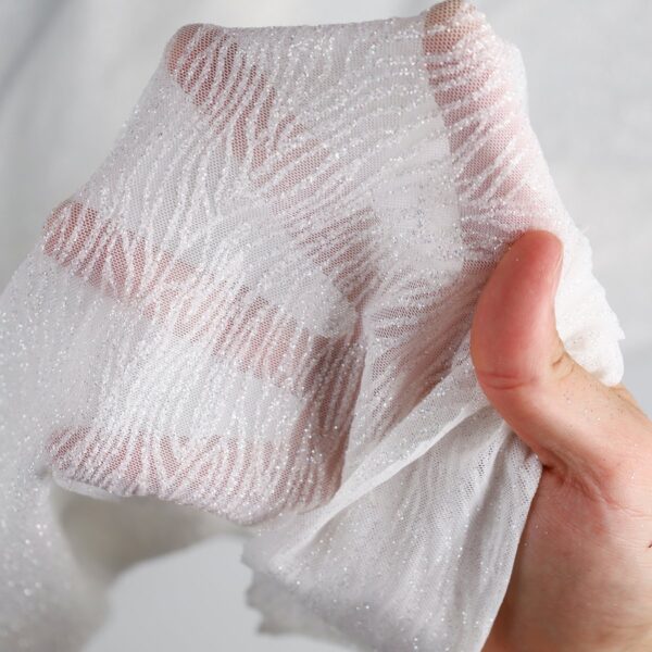 Tessuto Mesh (Tulle) Bielastico Zebra Glitter Tono su Tono - Bianco