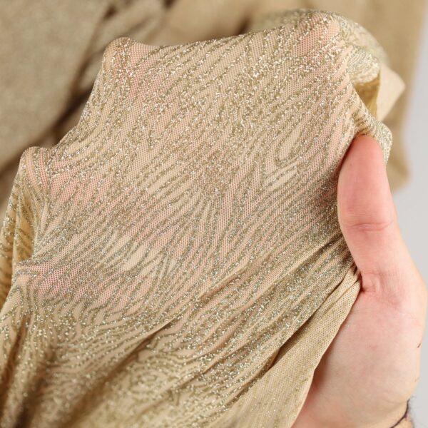 Tessuto Mesh (Tulle) Bielastico Zebra Glitter Tono su Tono - Nudo