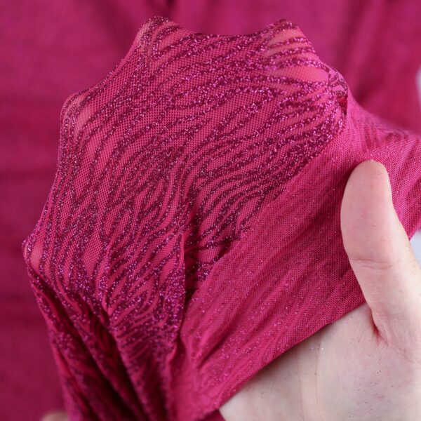 Tessuto Mesh (Tulle) Bielastico Zebra Glitter Tono su Tono - Fucsia