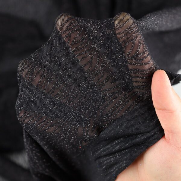 Tessuto Mesh (Tulle) Bielastico Zebra Glitter Tono su Tono - Nero