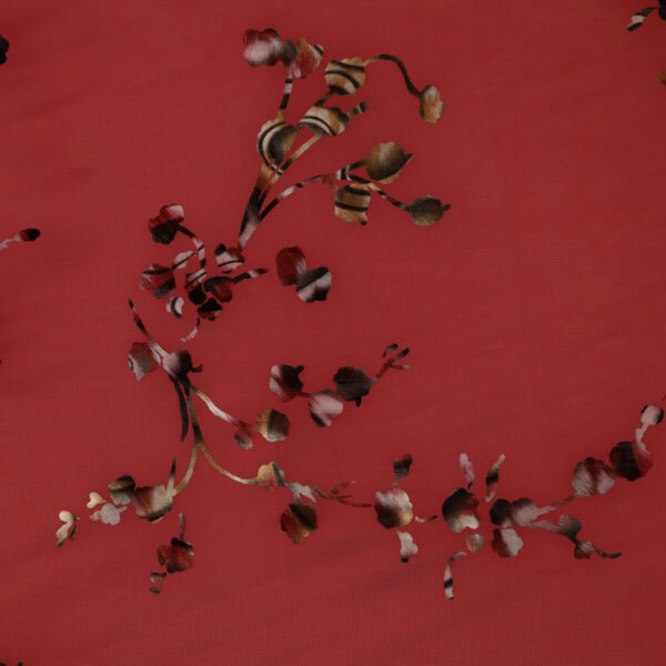 Organza Fantasia Floreale “Fiori di Luna” - al Metro - Rosso