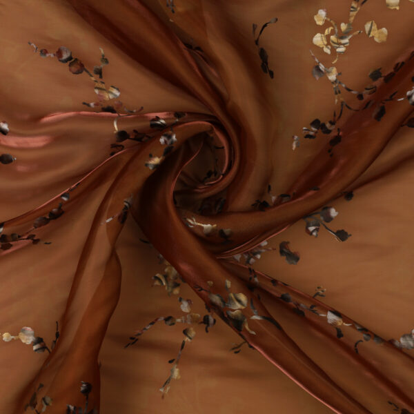 Organza Fantasia Floreale “Fiori di Luna” - al Metro - Caramello