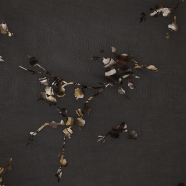 Organza Fantasia Floreale “Fiori di Luna” - al Metro - Nero