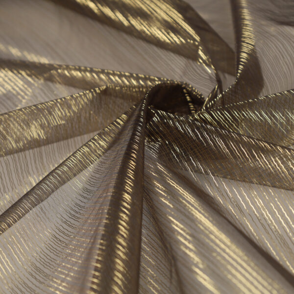 Organza Rigata con Riga Lamé Dorata - al Metro - Marrone