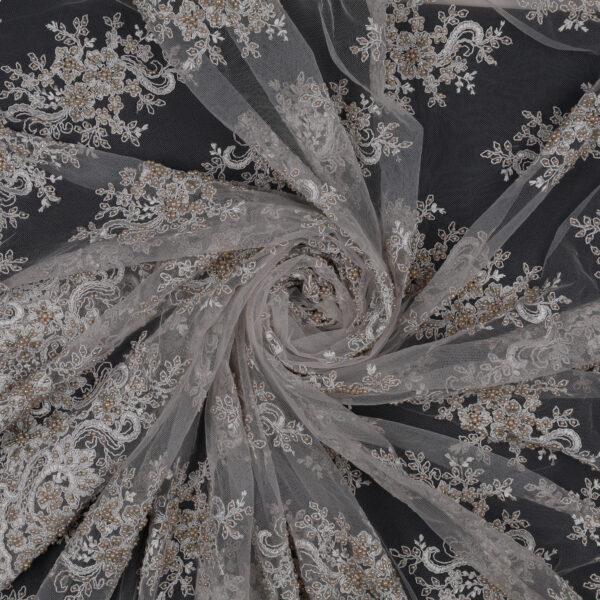 Pizzo Macramè Pregiato – Fantasia Cristallo Fiorito – al Metro – Grigio Perla