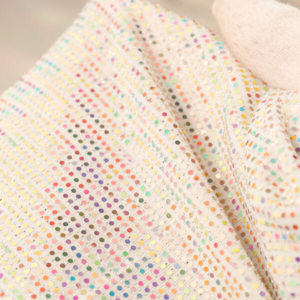 Paillettes Elastica Cerchio - al Metro - Bianco Paillettes Oro Multicolor