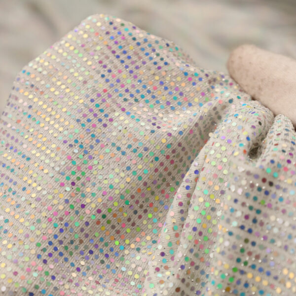 Paillettes Elastica Cerchio - al Metro - Bianco Paillettes Argento Multicolor